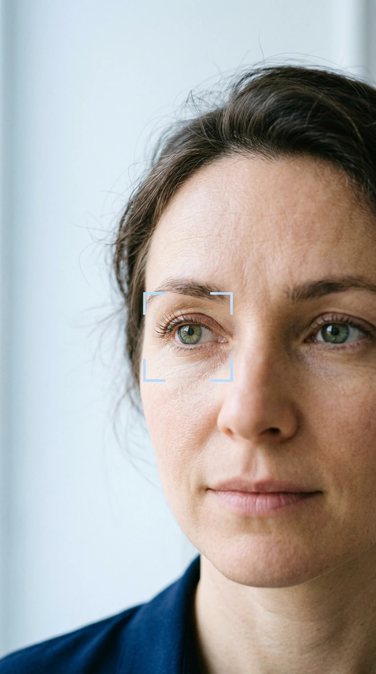Close-up of a woman’s face during a lie detection test